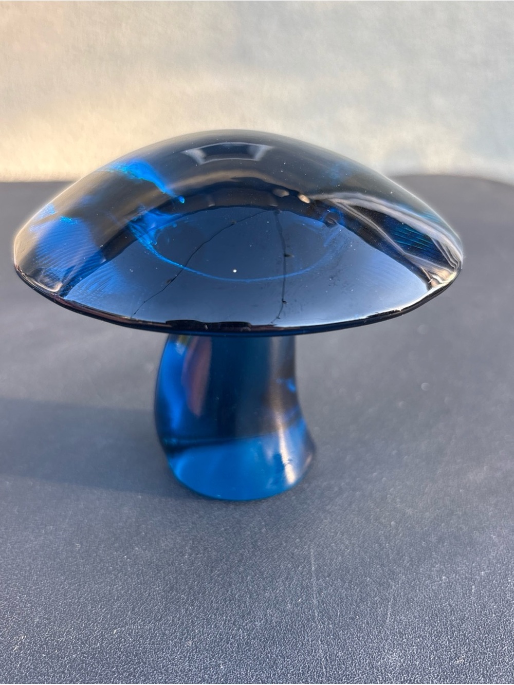 VTG Handblown Cobalt Blue Glass Mushroom Paperweight Figurine 3" Tall